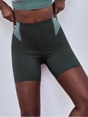 For Love And Lemons Olive Two-Tone Ribbed Athletic Shorts